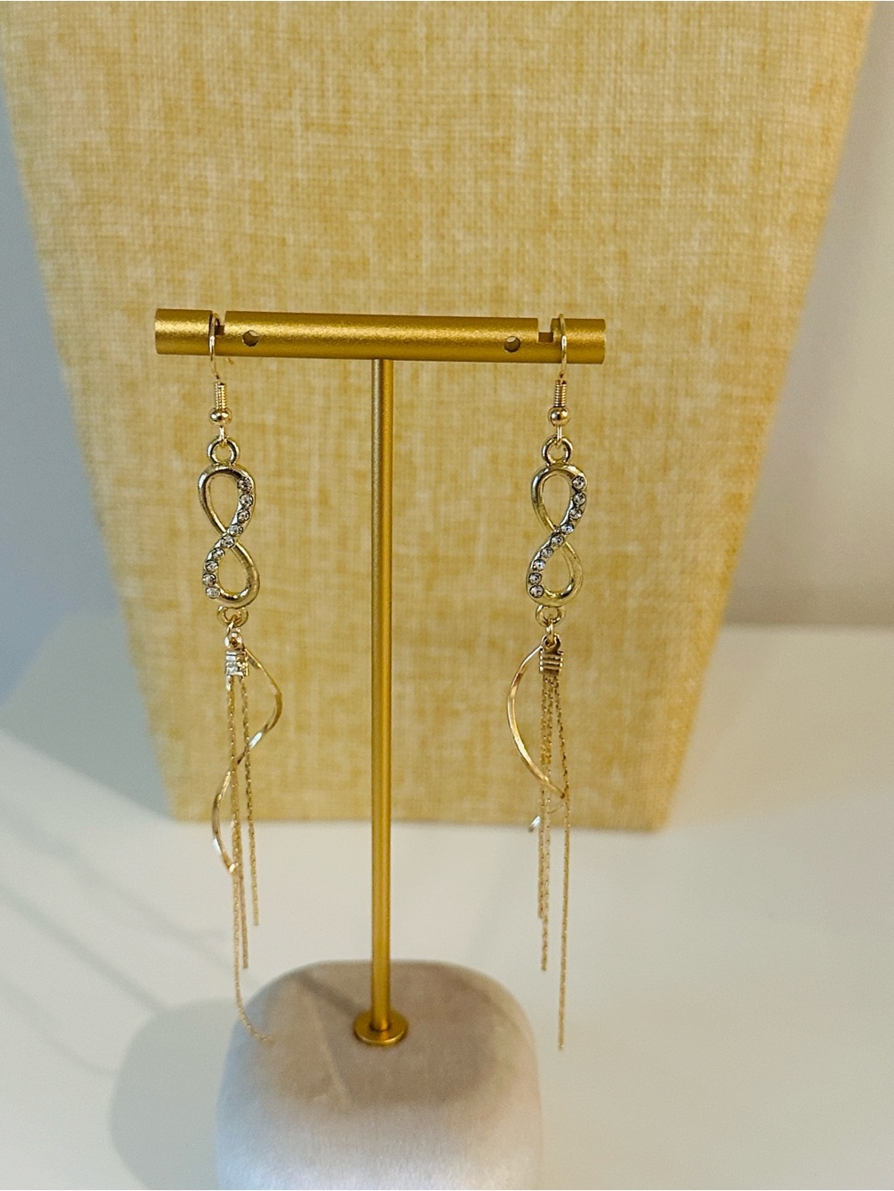 Fashion Jewelry Gold Infinity Drop Earrings with Crystal Accents